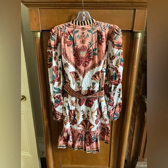 Farm Rio Floral long sleeve mini dress with Belt Sz M NWOT - Picture 5 of 5